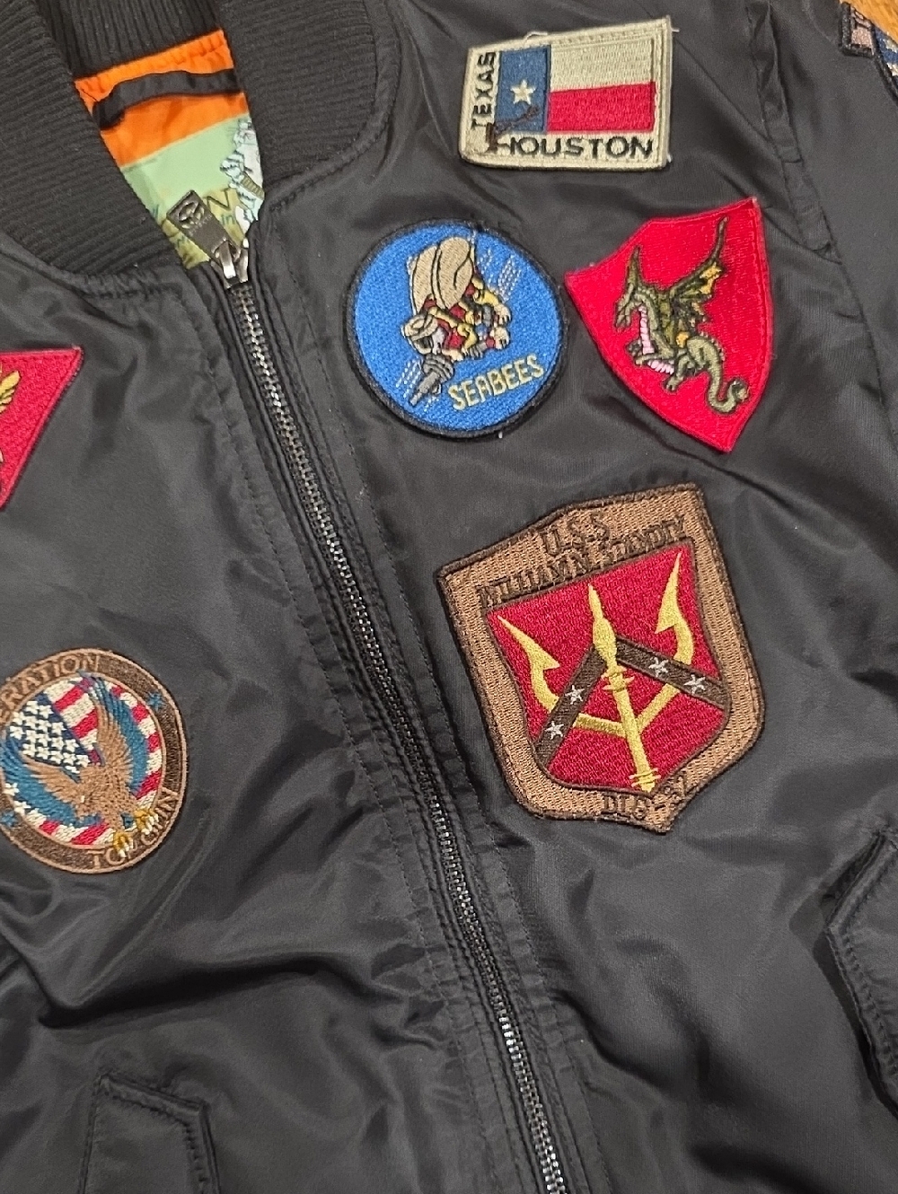 EUC Tommy Top Gun Boys Black Patch Detail Bomber Jacket Size 8